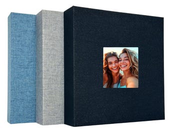 Linen Slip In Photo Album 200 Pockets 6 x 4" Photos Personalise Wedding Baby Travel Memory Book