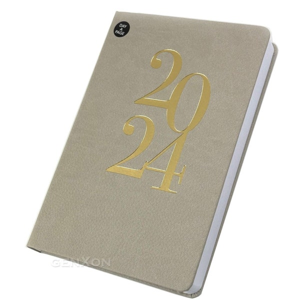 2024 Diary Page a Day A5 Desk Diary Daily Planner Hardback Gold Beige Cover New Year Organiser Gift for Him Her Dates Holidays Calendar Pad