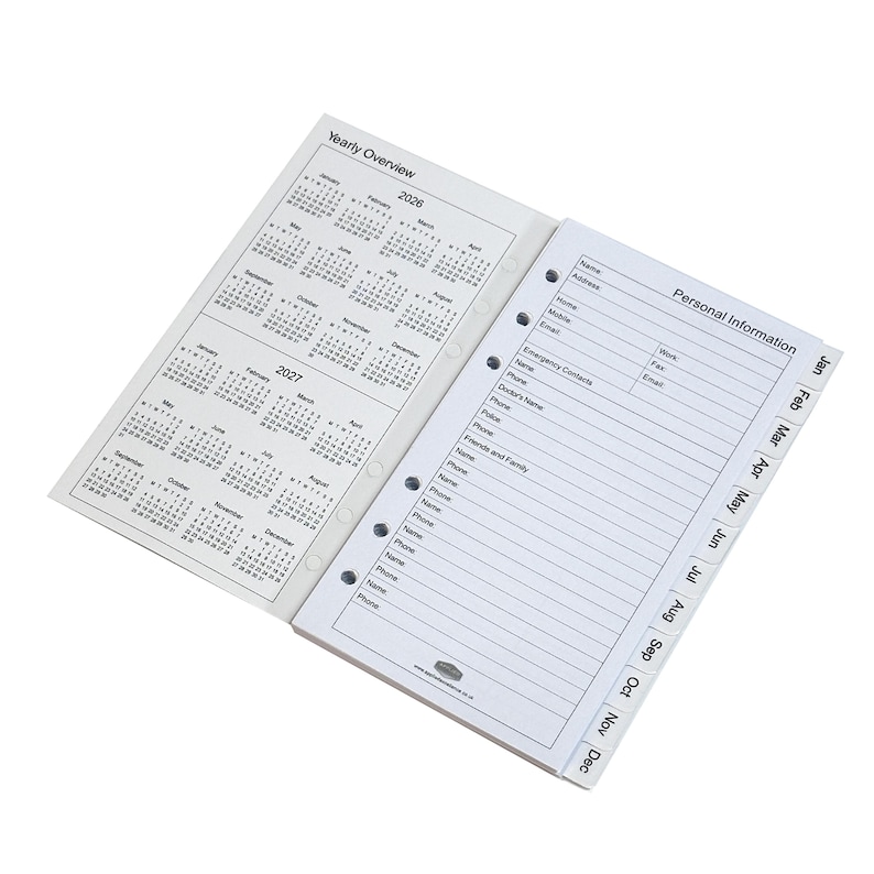 2026 Personal Diary Refill Weekly Organiser Planner Week on Two Pages Filofax Compatible image 4