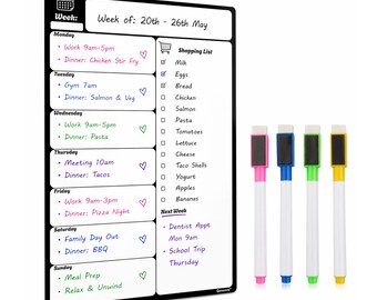 A3 Magnetic Weekly Planner Board: Fridge Meal Plan Organiser