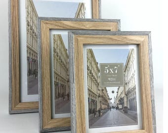 Two-Tone Photo Frame, Oak and Grey, Wall and Desk Mount
