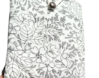 Embroidered Book Sleeve: Padded Fabric Book Cover with Button Closure