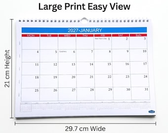 2027 Wall Calendar: Large Print Monthly Planner with UK Holidays