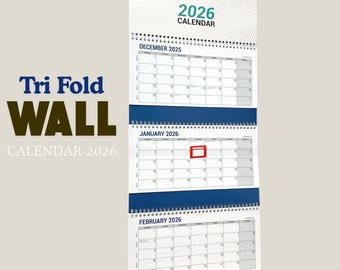 2026 Tri-Fold Wall Calendar: 3-Month View, Home & Office Planner