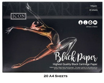 A4 Black Sketch Pad: 140gsm Cartridge Paper, 20 Sheets