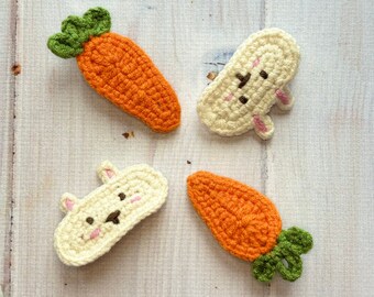 Adorable Crochet Animal Alligator Clip, Cute Bunny and Carrot Pattern, Toddler Girl, Easter Gift for Her