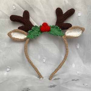 Crochet Christmas Reindeer Antlers Pattern Headband for Girls, Handmade Amigurumi Hair Accessories New Year Gift for her