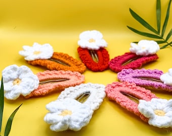 Flower Hair Clips, Crochet Hair Clips, Knitted Hair Clips, Girls Snap Clips, Pigtail Clips, Toddler Hair Clips, Baby Hair Clips, Barrettes