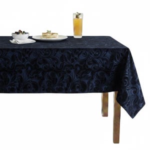 Velours brocart bleu marine - Nappes personnalisées, 100 % polyester, lavables en machine, résistantes aux taches et aux plis.