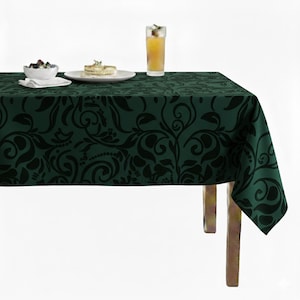 Forest Brocade Scroll Velvet - Custom Tablecloths, 100% Polyester, Machine Washable, Stain and Wrinkle Resistant.