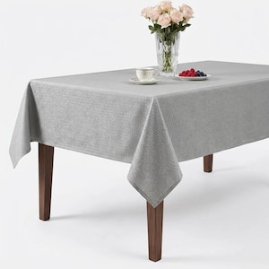 Silver Wedding Tablecloth, Jacquard Polyester Dining Linen, Sprite Bridal Reception Decor, Made-to-Order, Wedding Decor, Designer Linen