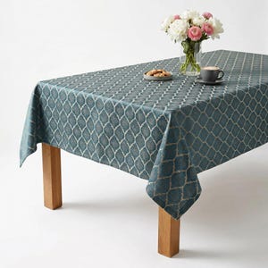 Jasper Wedding Tablecloth, Ogee Diamond Jacquard Polyester Dining Linen, Ladino Bridal Reception Decor, Custom Size Cover Available