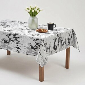 White Wedding Tablecloth, Marbled Splash Jacquard Polyester Dining Linen, Marmore Bridal Reception Decor, Custom Size Cover Available