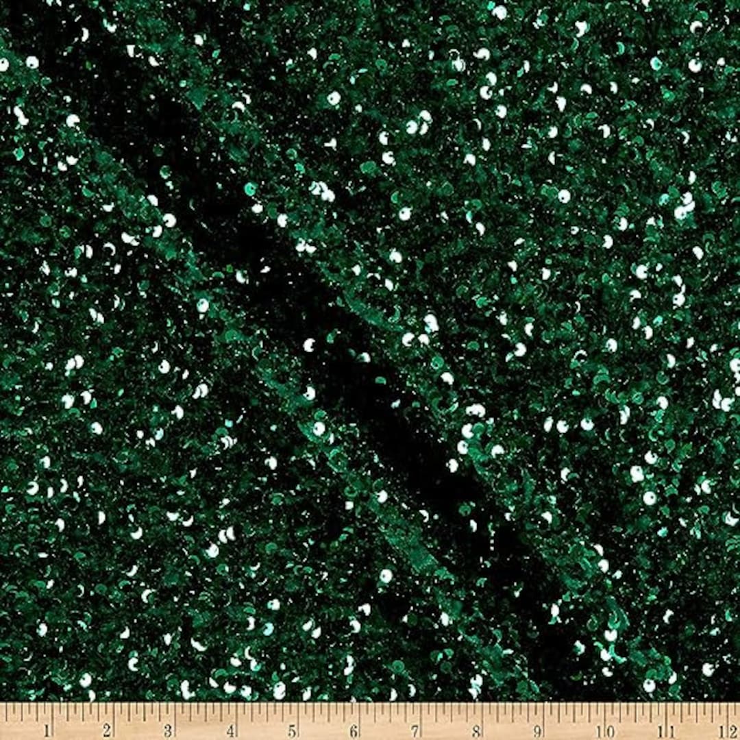 Shiny 5mm Sequin On A 2 Way Stretch Velvet (1 Yard, Sage Green/Black)