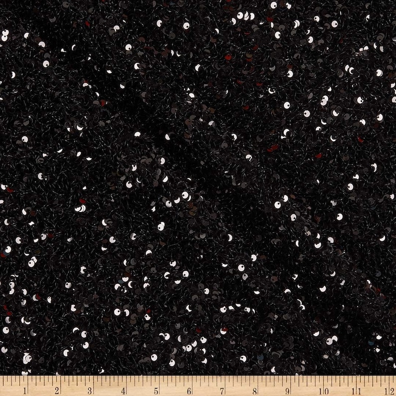 Shiny 5mm Sequin On A 2 Way Stretch Velvet (1 Yard, Neon Green Iridescent/Black) main image 0