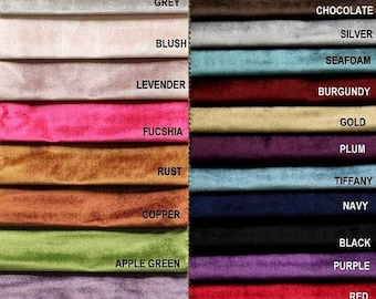 May include: A swatch card showing 24 different fabric colors. The colors are arranged in two columns, with the names of each color printed below the swatches. The colors include ivory, champagne, antique white, mauve, grey, chocolate, silver, blush, seafoam, levender, burgundy, gold, fuchsia, plum, rust, tiffany, navy, copper, black, apple green, purple, red, lilac, forest, wine, charcoal, blue, and white.