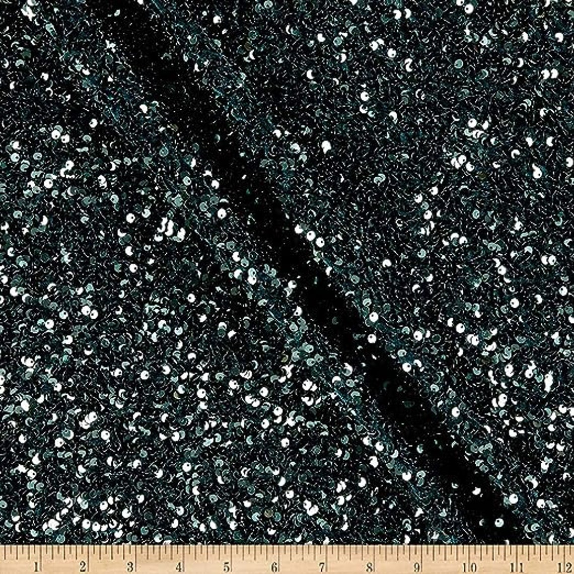 Shiny 5mm Sequin On A 2 Way Stretch Velvet (1 Yard, Neon Green Iridescent/Black)