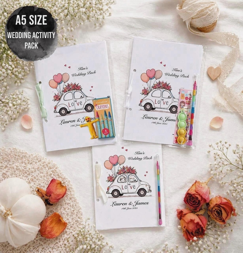 Wedding Activity Packs, A5 SIZE, wedding kid pack, wedding child pack, wedding colouring book, toddler wedding packs, wedding favor, wedding image 1