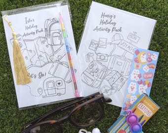 Children Holiday Activity Pack, kid travel activity pack, colouring activity book, kid travel favours, travel stationery, A6 size