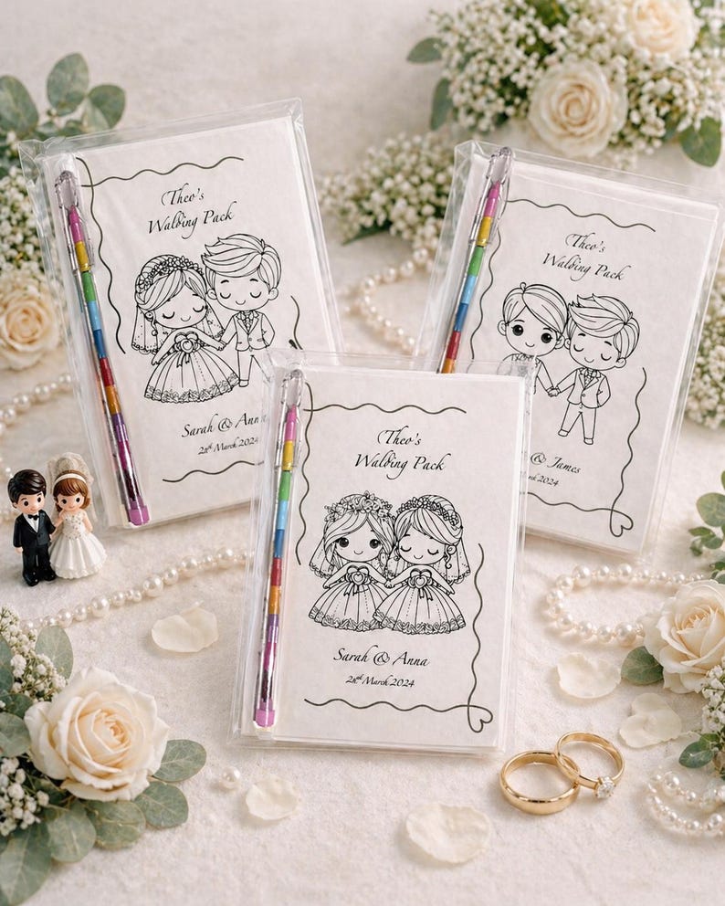 Wedding Children Activity Pack, A6, personalised, customised, Bride, Groom, wedding gift, wedding favours, kid, toddler, wedding stationery image 1