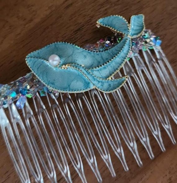 Hair Comb, Enamel Whale, Coastal, Beach, Gift, Hair  display picture 3