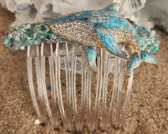 whale, hair comb, gift, ocean, beach, coastal