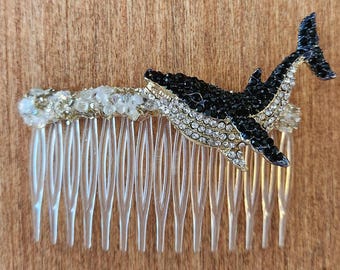whale, hair comb, gift, ocean, beach, coastal