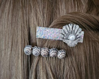 sea shells, oyster, hair clips, alligator clips, beach, coastal, gift