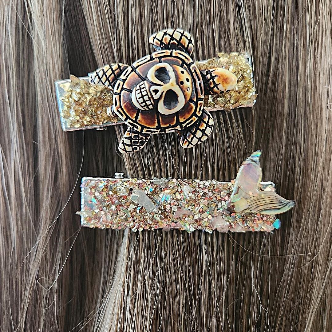 Turtle Shell Clips Skull Turtle, Mermaid Tail, Hair Clips, Shells, Coastal, Beach, Ocean ...