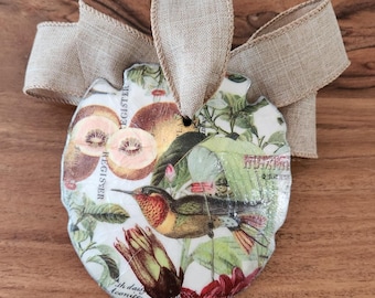 natural sand dollar, Christmas ornament, botanical birds, gift