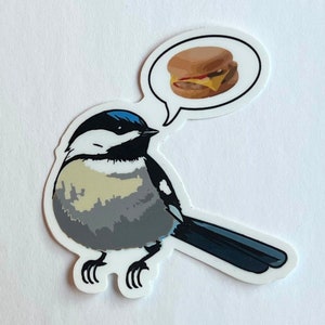 Chickadee Cheeseburger Bird Vinyl Sticker, Bird Nerd Gift, Smashed Burgers, Ear Birding Slap, Water Bottle Decal, Funny Birthday Gift