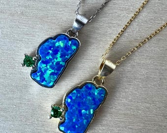 Luxury Lake Tahoe Dark Blue Opal Necklace with Emerald Bay Green Stone, Meaningful Birthday Jewelry, Glam Girls, Unique Anniversary Gift