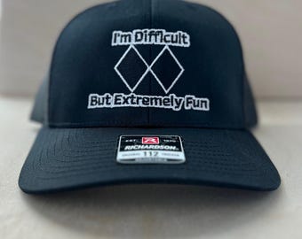 I'm Difficult Double Diamond Ski Run Trucker Snapback Cap, Après Ski Hat, Snowboarding Accessory, Skier Gift, Extremely Fun Skiing Humor