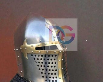 Medieval SCA Knight Templar Helmet 14 Gauge Solid Steel Armor Reenactment