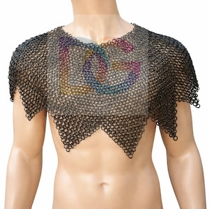 Handmade Medieval Chainmail Aventail – Flat Riveted Zigzag Collar for Cosplay & LARP