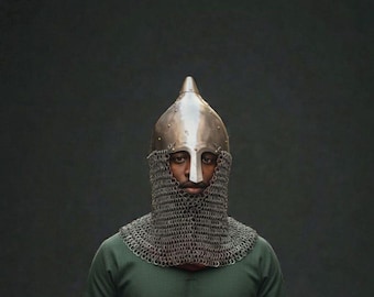 Handmade Viking Norman Helmet | 16G Mild Steel Early Medieval Helmet with Chainmail | SCA & LARP