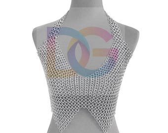 Chain Mail Armor Top – Handmade Aluminum Halter Bikini for Women, Gothic Festival Wear, LARP