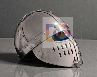 Handmade Medieval Knight Helmet 18G Steel | Inner Leather Liner SCA LARP Armor