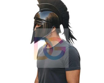 Handmade Greek Corinthian Helmet with Black Plume | Spartan Armor Helmet | Medieval Knight Helm