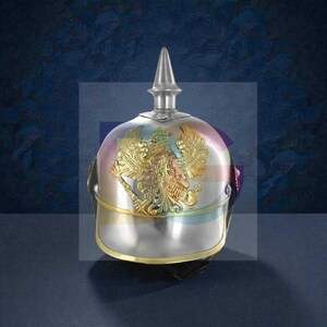 German Imperial Pickelhaube Helmet | Silver & Brass Prussian Eagle | Costume, Reenactment  Display