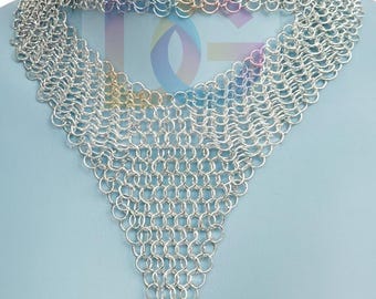 Collier fait main en cotte de mailles pour femme | Bague en argent avec collier en forme de V | Tenue de festival gothique bohème