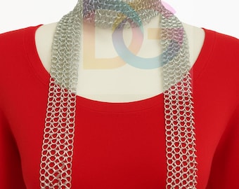 Chainmail Scarf Choker | Aluminum Ringmail Neck Wrap | Medieval Cosplay Armor Jewelry | Handmade LARP Accessory