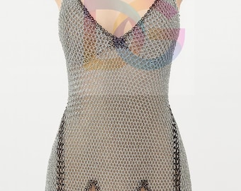 Handmade Chainmail Mini Dress for Women – Aluminum Butted Chain Mail Halter Top Lingerie