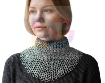 Handmade Butted Chainmail Neck Collar | Brown Leather Strap