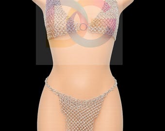 Handmade Chainmail Bikini Set – Aluminum Chain Mail Bra & Loincloth Lingerie for Cosplay, LARP, Festival