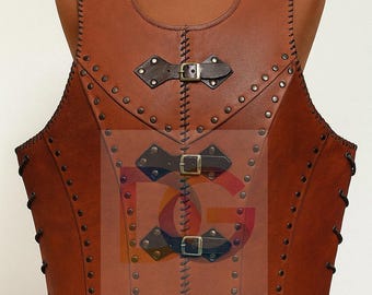 Medieval Brown  Leather Chest Armor | Brigandine Warrior Vest | LARP Reenactment Costume Gift
