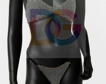 Handmade Aluminium  Chainmail Bra and Pantie Set | Women’s Body Chain Outfit | LARP Cosplay