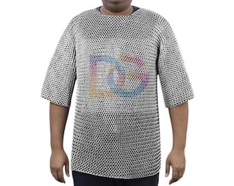 Hauberk de cota de malla de 9 mm con empalme hecho a mano / Armadura de cota de malla de acero dulce para LARP, recreación medieval y cosplay