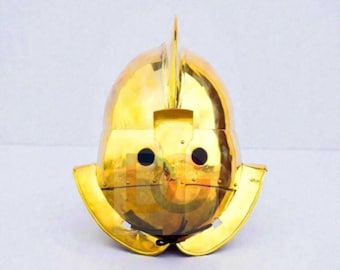 Handmade Brass Secutor Helmet | Roman Gladiator Armor | Medieval LARP Combat Helmet | Cosplay & Halloween Gift