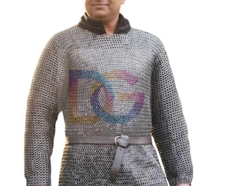 Handmade 9mm Flat Riveted Chainmail Hauberk | Mild Steel Medieval Chain Mail Shirt |